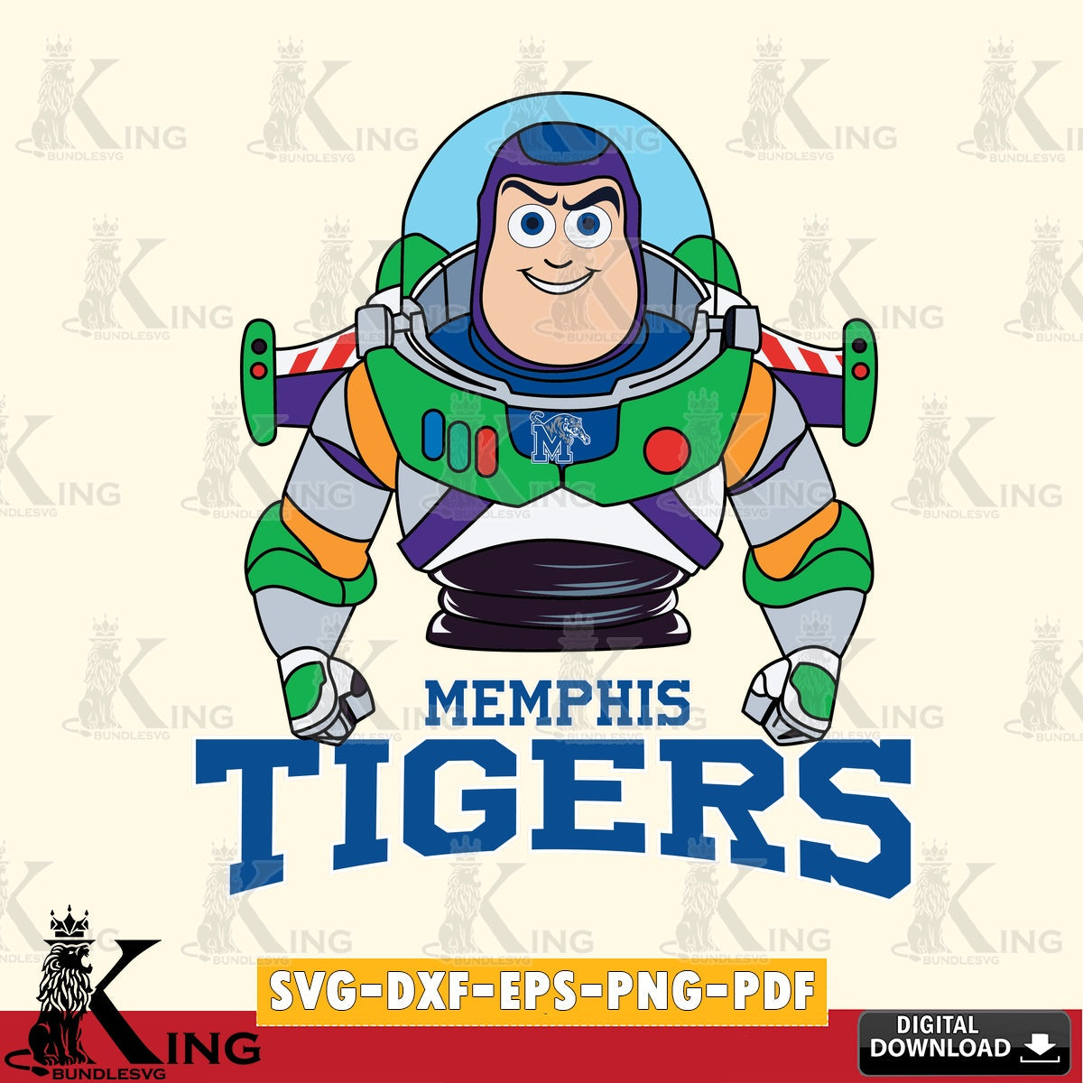 Unique artwork depicting Memphis Tigers Buzz Lightyear football, a printable vector design for sublimation and crafts