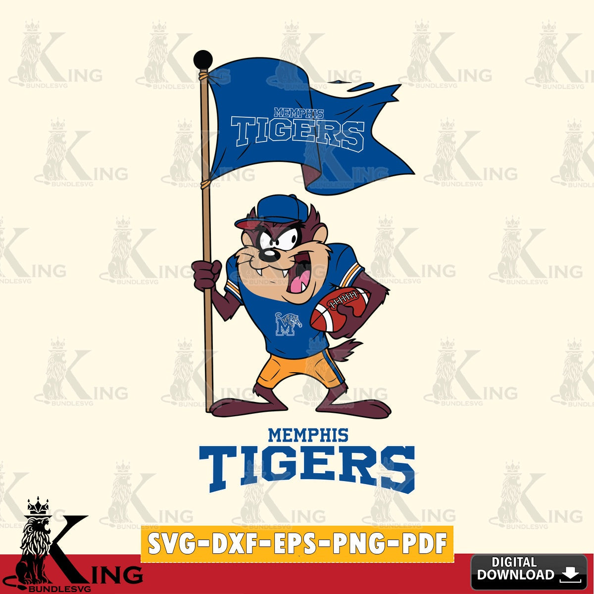 Memphis Tigers Football Taz Flag Art SVG file, Cut file  , Digital Download , Instant Download, Taz svg, NCAA svg