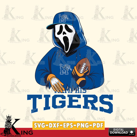 Hand-drawn style art of Memphis Tigers Ghostface Scream football player, NCAA, vector illustration for POD merchandise and apparel