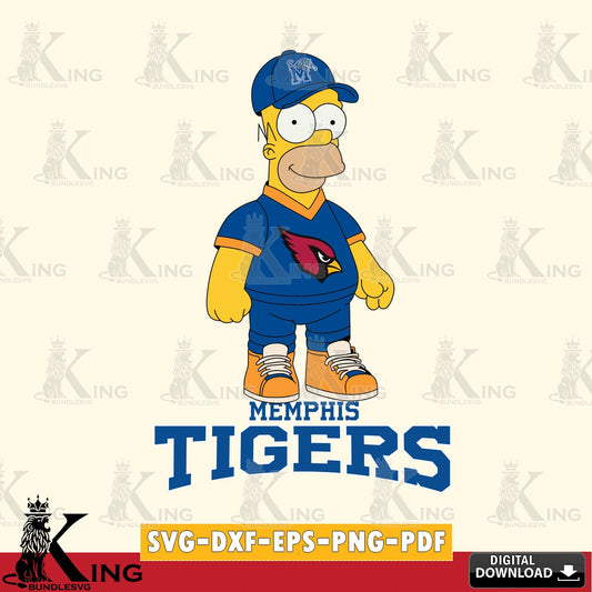 Eye-catching graphic of a Memphis Tigers Homer Simpson playing football, versatile clip art for stickers, decals, and mugs.