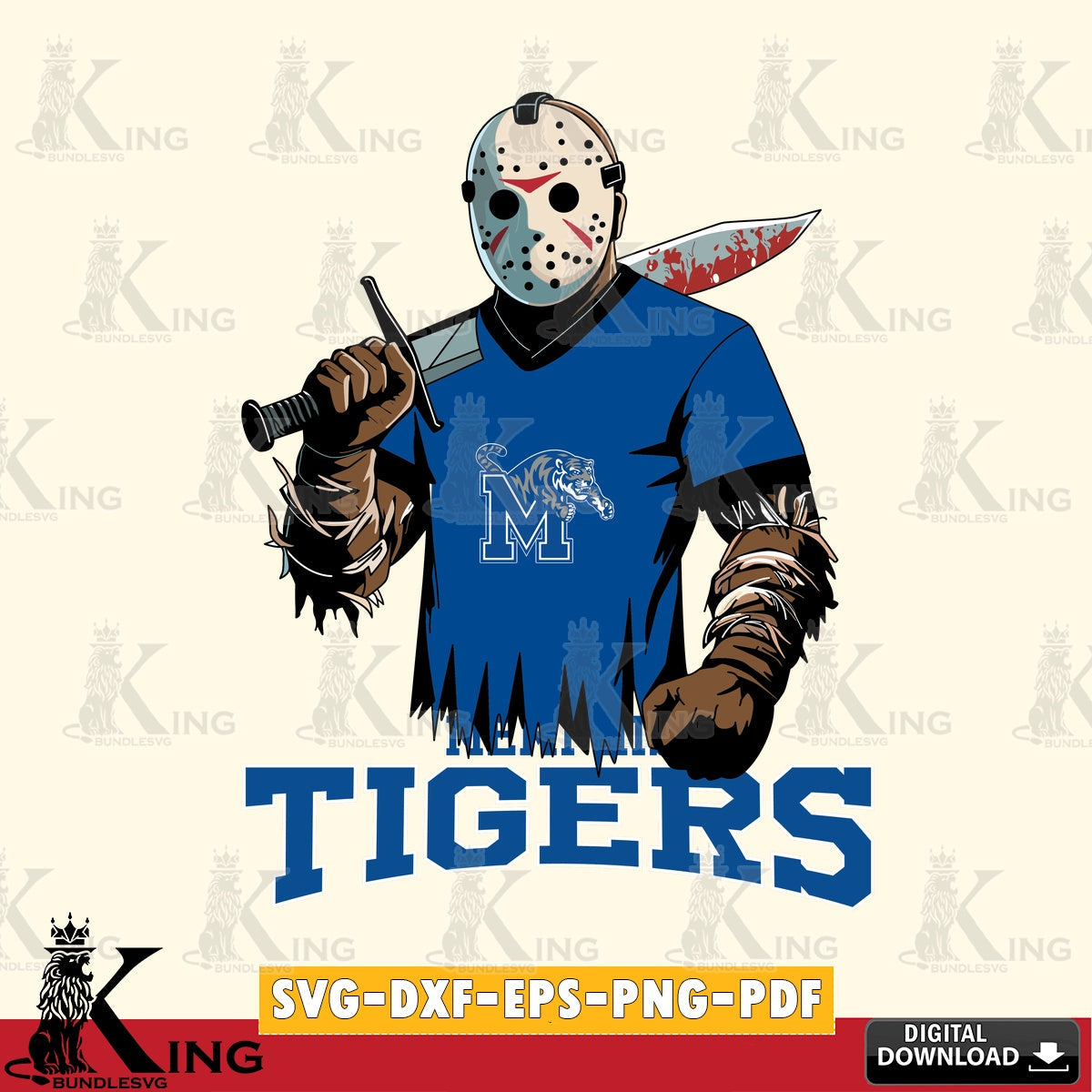 Digital download featuring Memphis Tigers Jason Voorhees Football NCAA cut file, digital download for Cricut Maker and paper