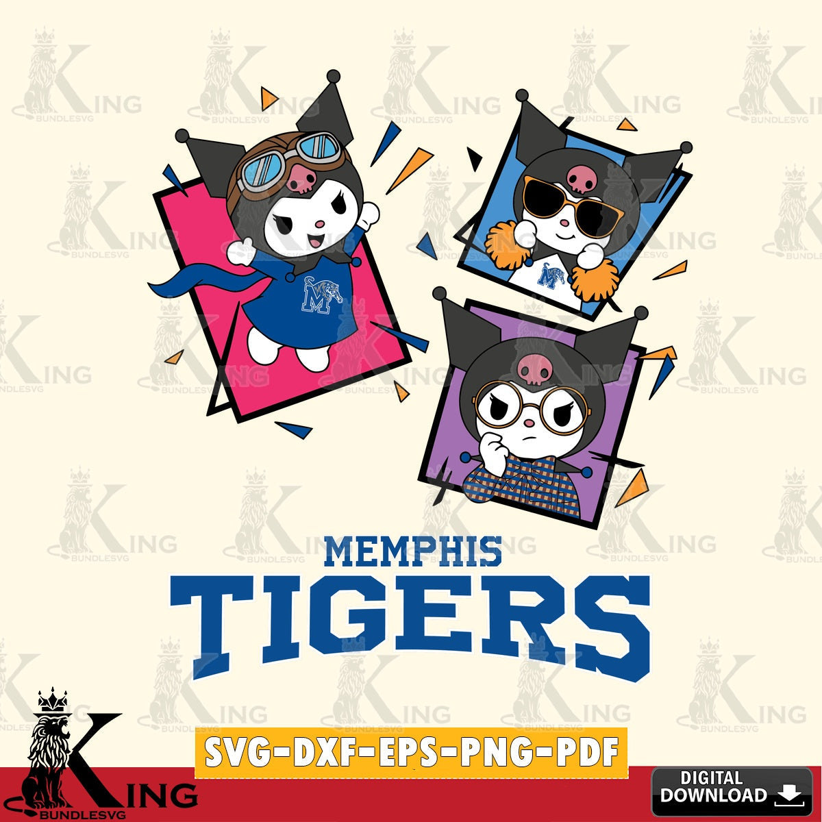 Memphis Tigers Kuromi Action Football SVG file, Cricut, Cut file  , Digital Download , Instant Download, Sanrio svg, Clipart