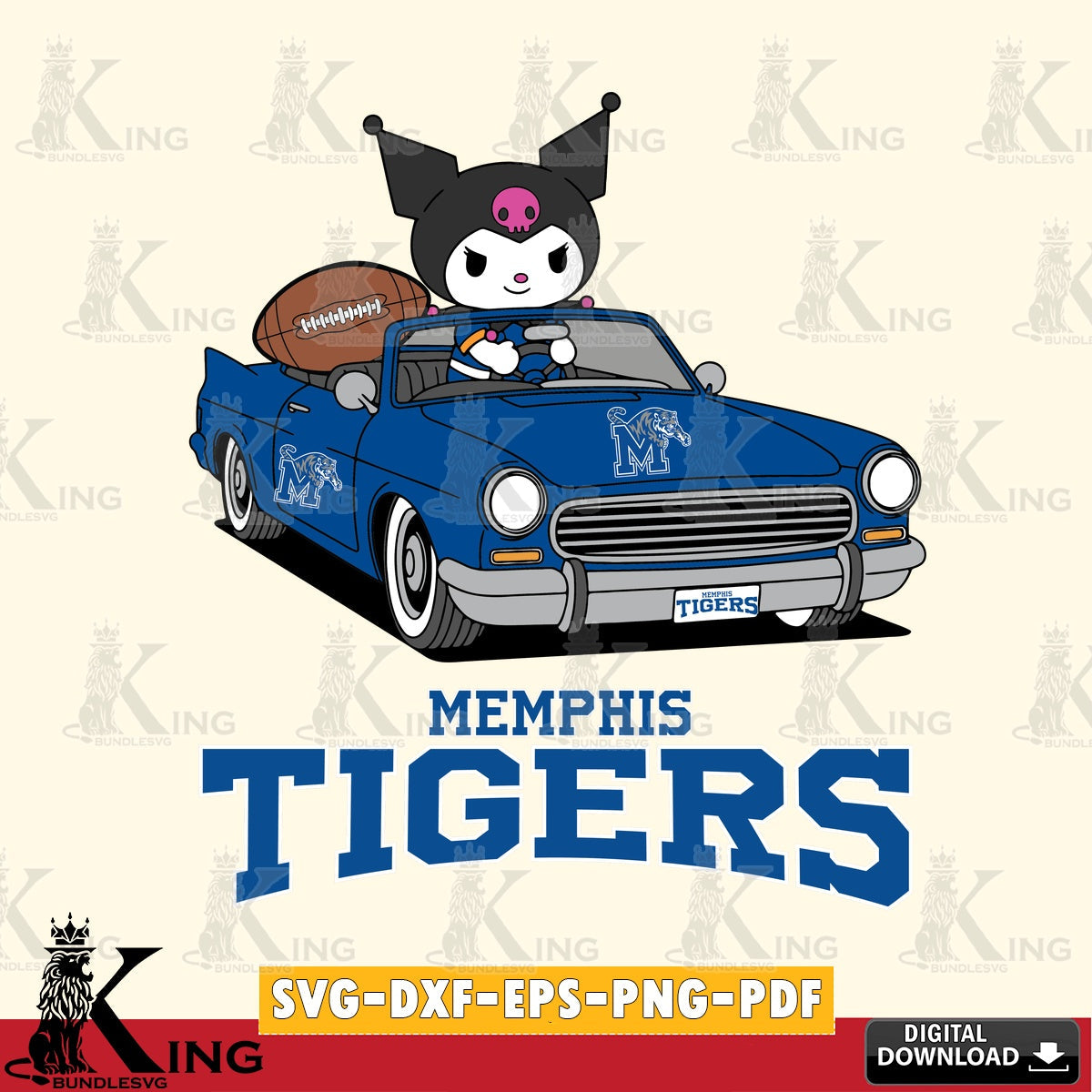 Memphis Tigers Kuromi Car Football Game SVG file, Cricut, Cut file  , Digital Download , Instant Download, Sanrio svg, Clipart