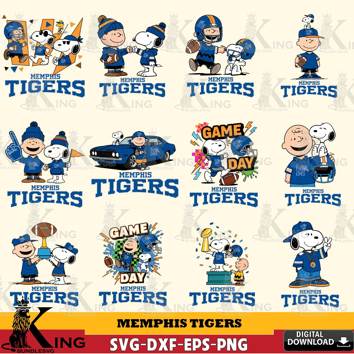 Memphis Tigers Peanuts Football NCAA Bundle SVG, Cricut, Cut file  , Digital Download , Instant Download, Peanuts svg, NCAA svg, Football svg, Sport svg