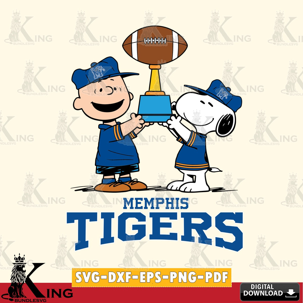 Memphis Tigers Peanuts Football Trophy SVG, Cricut, Cut file  , Digital Download , Instant Download, Peanuts svg, NCAA svg, Football svg, Sport svg