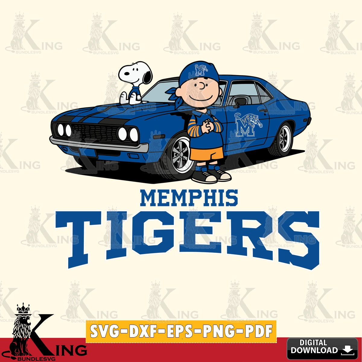 Memphis Tigers Peanuts Muscle Car SVG, Cricut, Cut file  , Digital Download , Instant Download, Peanuts svg, NCAA svg, Football svg, Sport svg