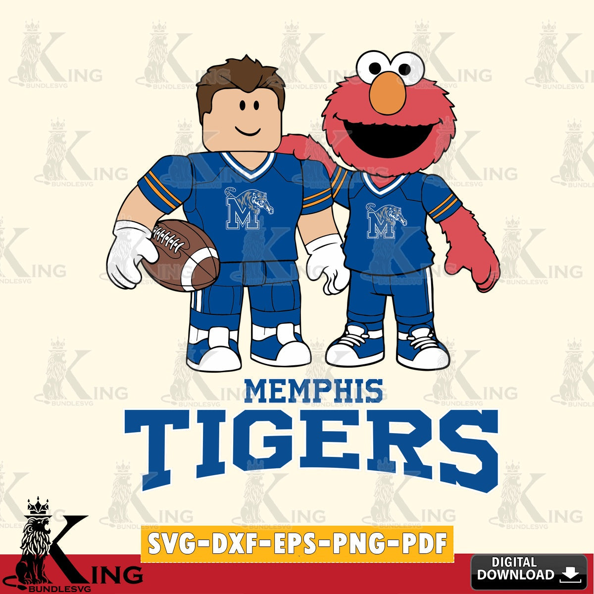 Memphis Tigers Roblox & Elmo Football SVG file , NCAA Cricut,  File cut , Digital Download , PDF File
