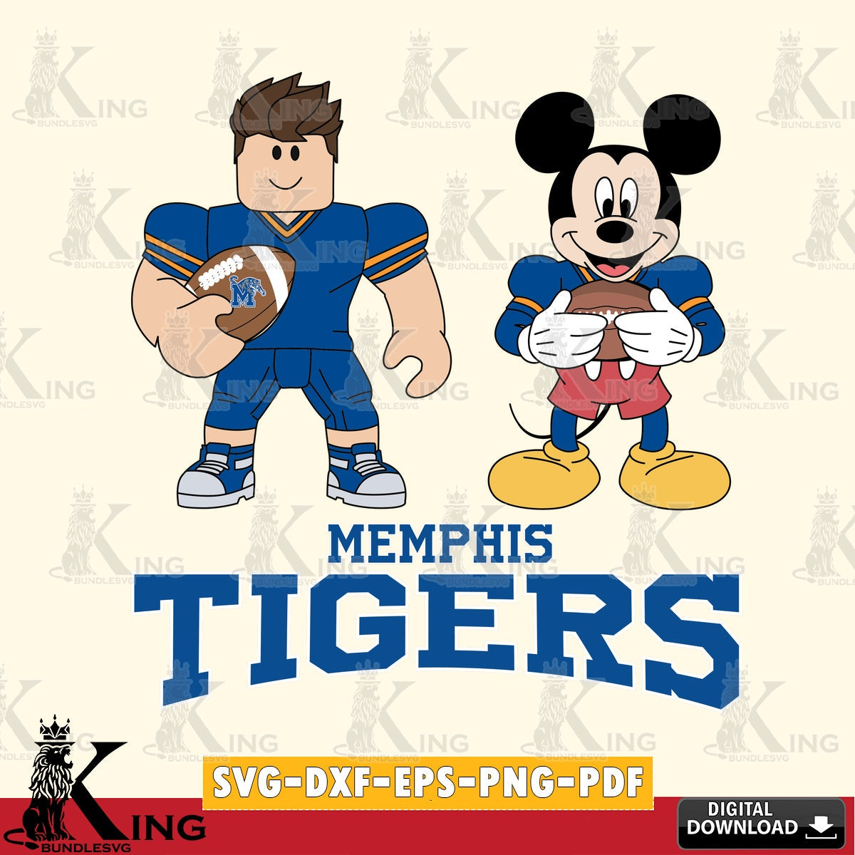 Memphis Tigers Roblox & Mickey Football SVG file , NCAA Cricut,  File cut , Digital Download , PDF File