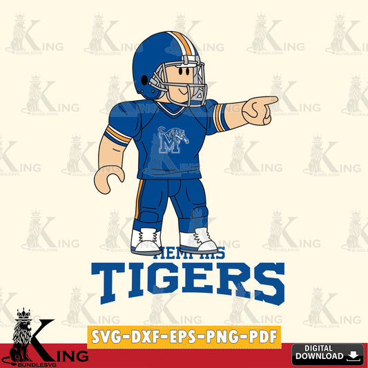 Artistic drawing of a Memphis Tigers Roblox player playing football, digital download for Cricut Maker and paper crafts.