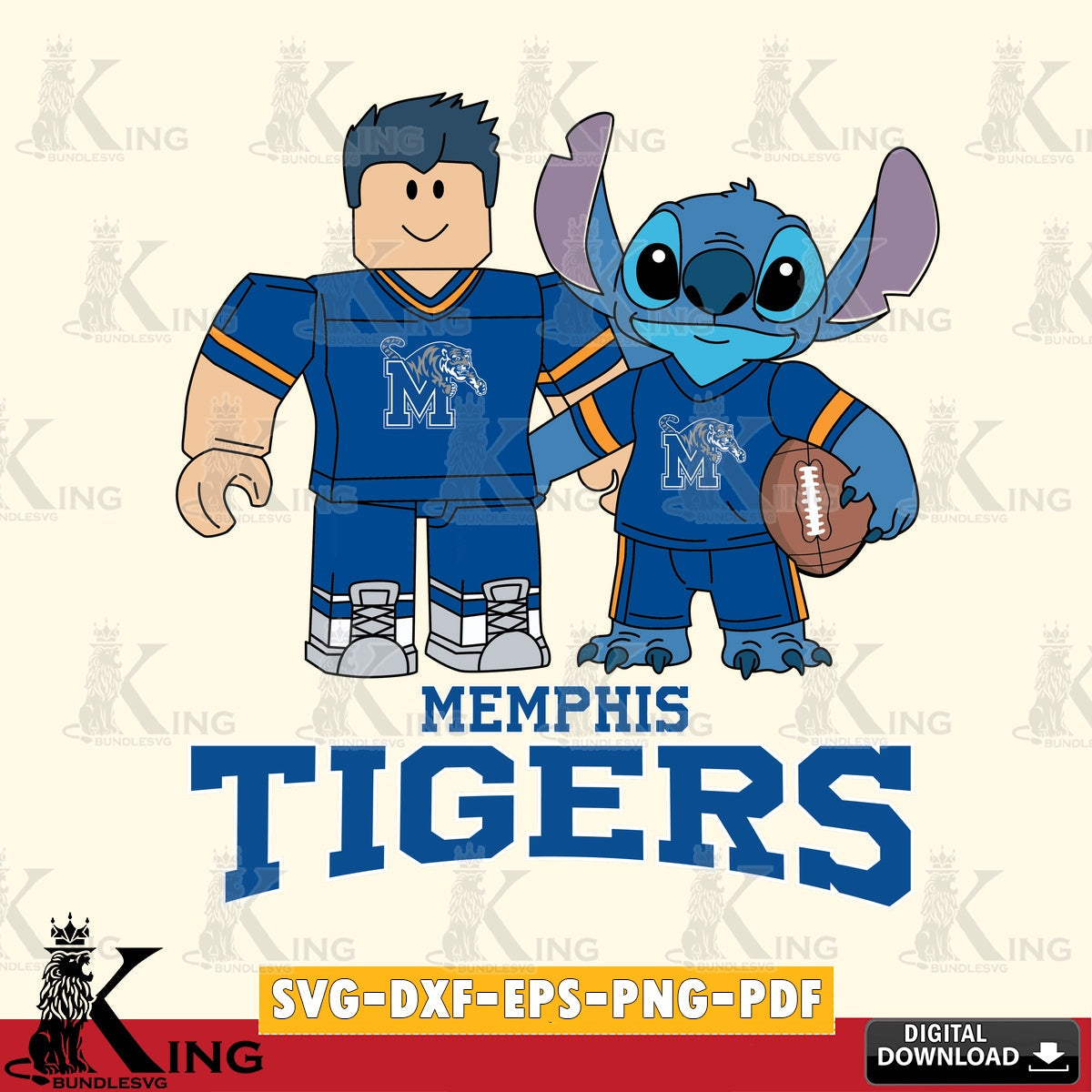 Memphis Tigers Roblox & Stitch Football SVG file , NCAA Cricut,  File cut , Digital Download , PDF File