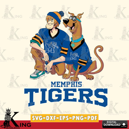 Digital clipart of Memphis Tigers Shaggy and Scooby Doo football, a printable vector design for sublimation and crafts