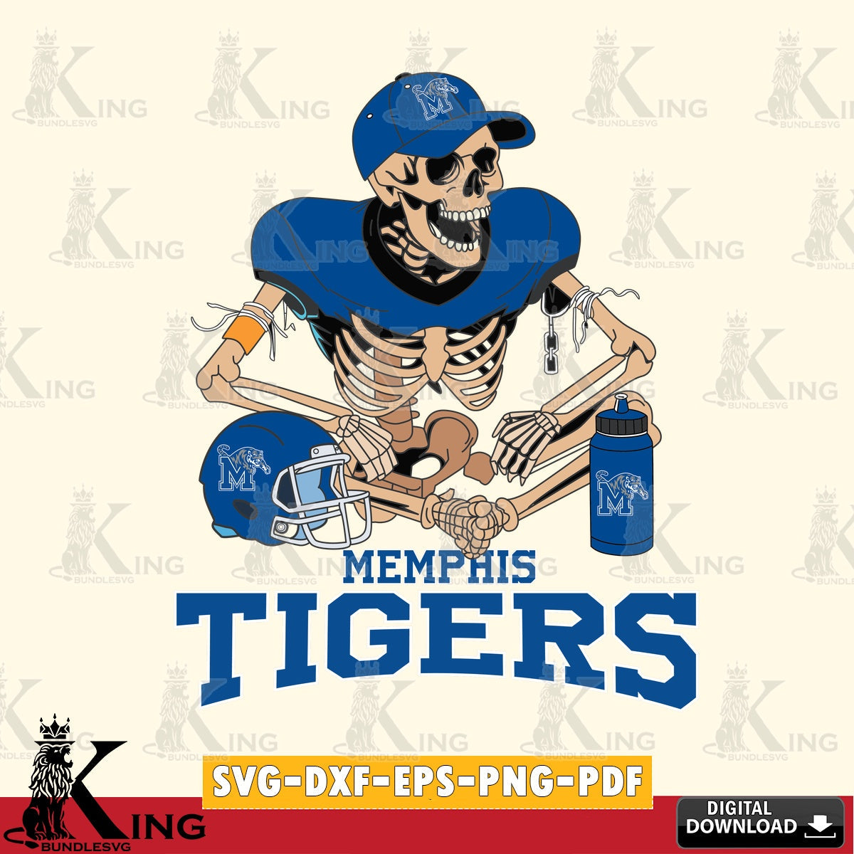 Beautiful illustration of a Memphis Tigers skeleton player football design, vector art for engraving, cutting, and printing