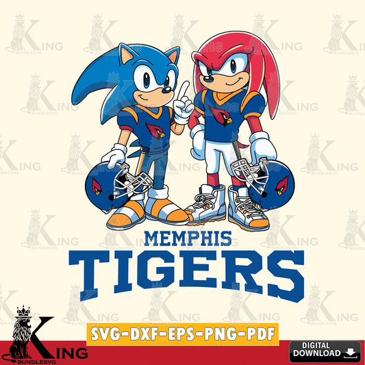 Hand-drawn style art of Memphis Tigers Sonic And Knuckles Football, vector, digital, SVG PNG files perfect for Cricut and