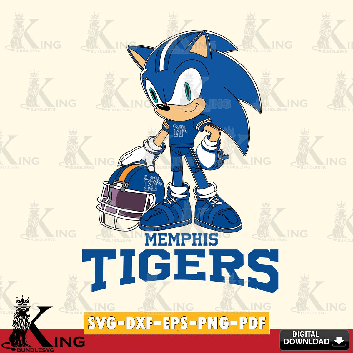 Eye-catching graphic of a Memphis Tigers Sonic Player Football, a digital clipart compatible with laser engraving and cutting.