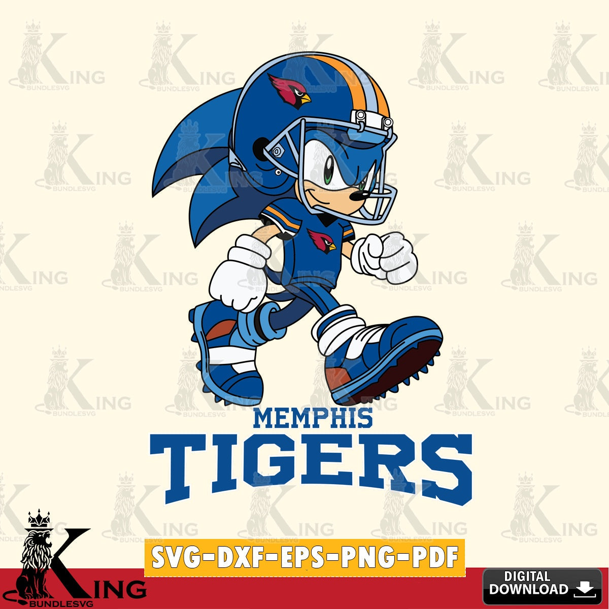 Unique artwork depicting Memphis Tigers Sonic Ready Football, vector illustration for POD merchandise and apparel