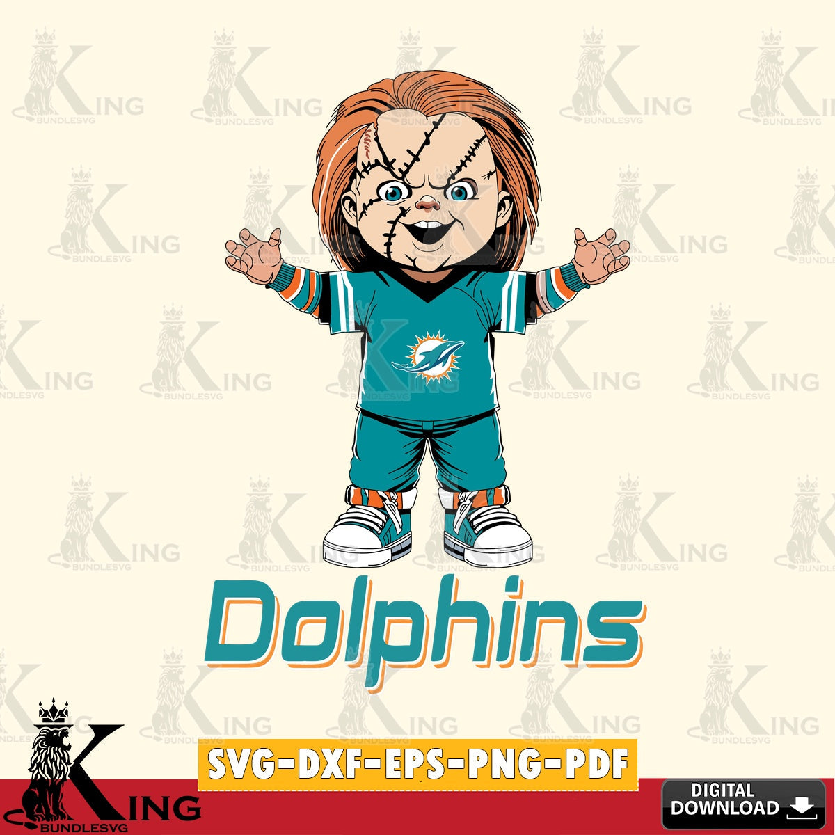 Vector design showing Miami Dolphins Chucky Football, NFL, SVG cut file for personalized gifts and laser projects