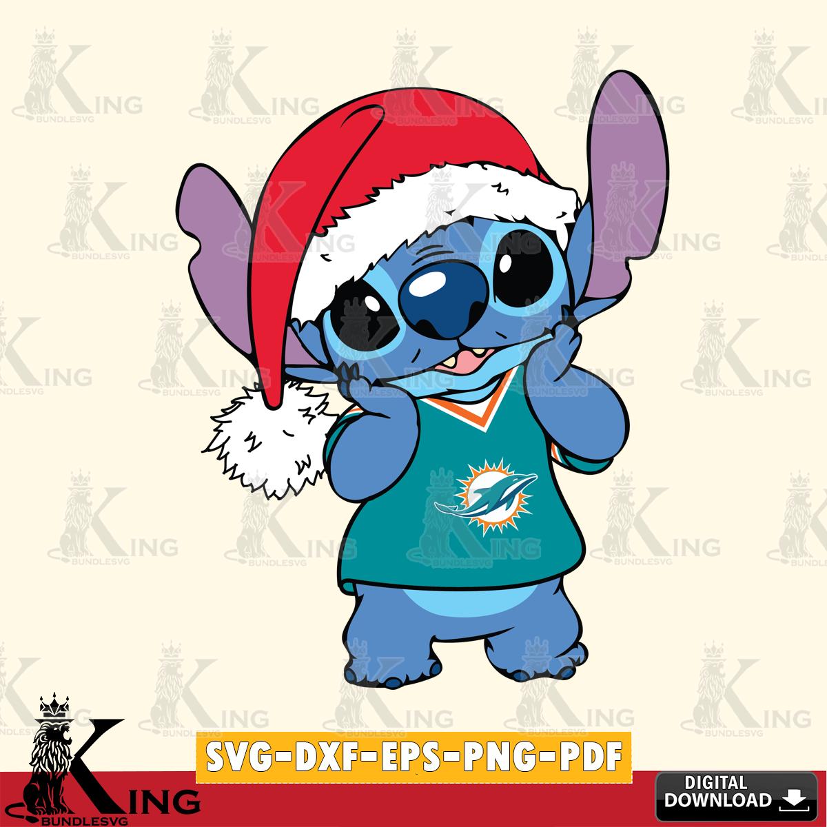 Miami Dolphins Cute Stitch Christmas SVG, NFL for Cricut, Silhouette, Digital Download , file cut