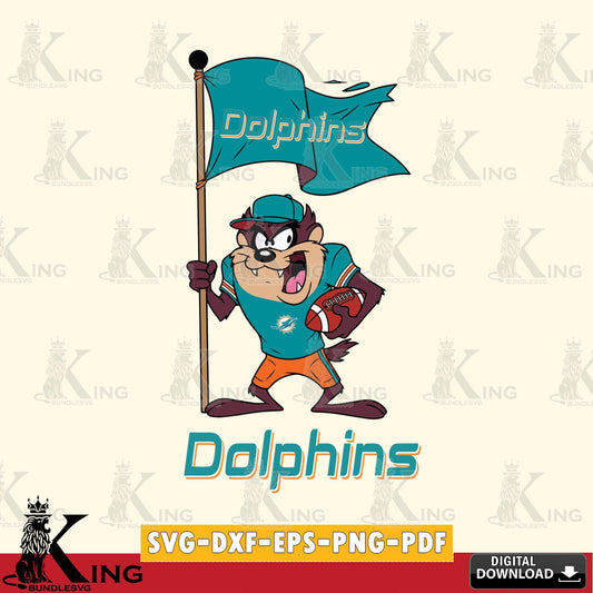 Miami Dolphins Football Taz Flag Art Cut file  , Digital Download , Instant Download, Looney Tunes svg, Football svg