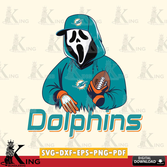 Digital download featuring a Miami Dolphins Ghostface Scream football player SVG PNG files perfect for Cricut and Silhouette