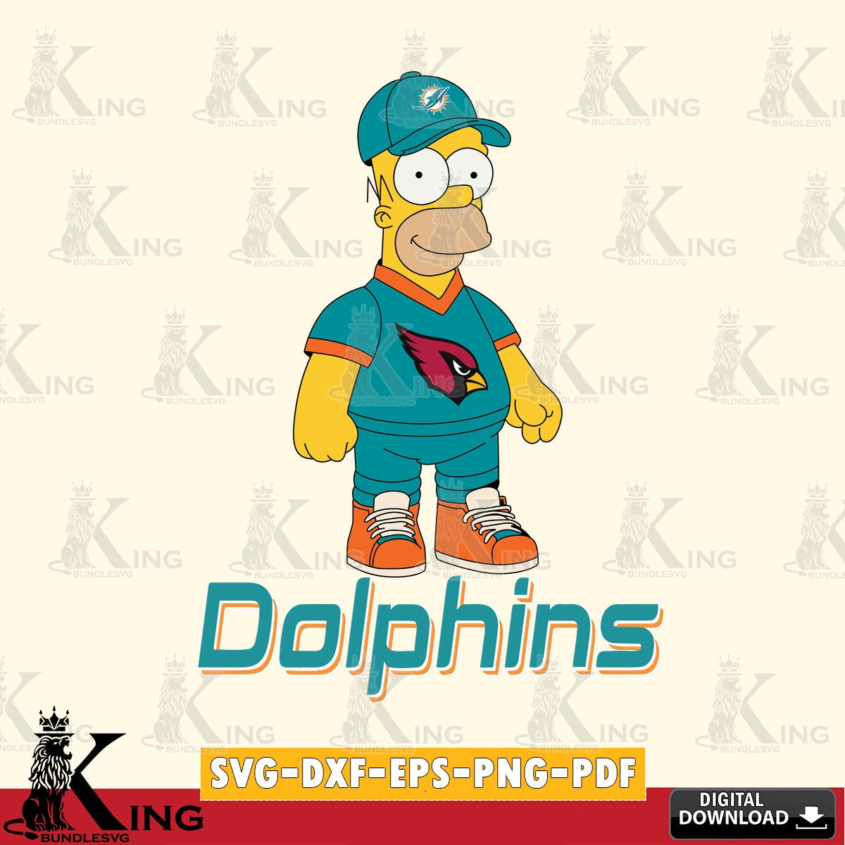 Modern graphic depicting Miami Dolphins Homer Simpson football, SVG cut file for personalized gifts and laser projects