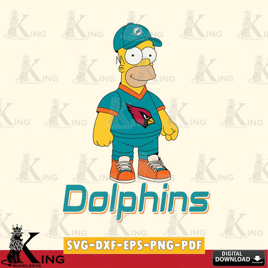 Modern graphic depicting Miami Dolphins Homer Simpson football, SVG cut file for personalized gifts and laser projects