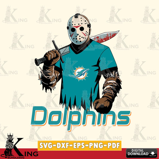 Beautiful illustration of Miami Dolphins Jason Voorhees football, for Cricut, NFL vector illustration for POD merchandise and