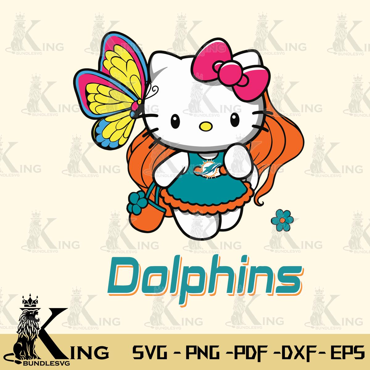 Miami Dolphins Kitty Cartoon Svg Eps Dxf Png File, Digital Download