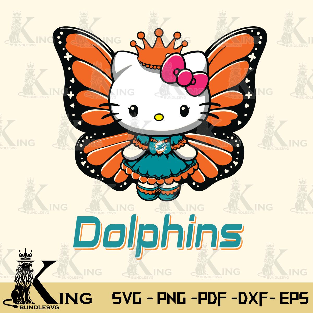 Miami Dolphins Kitty Wings & Flowers Svg Eps Dxf Png File, Digital Download