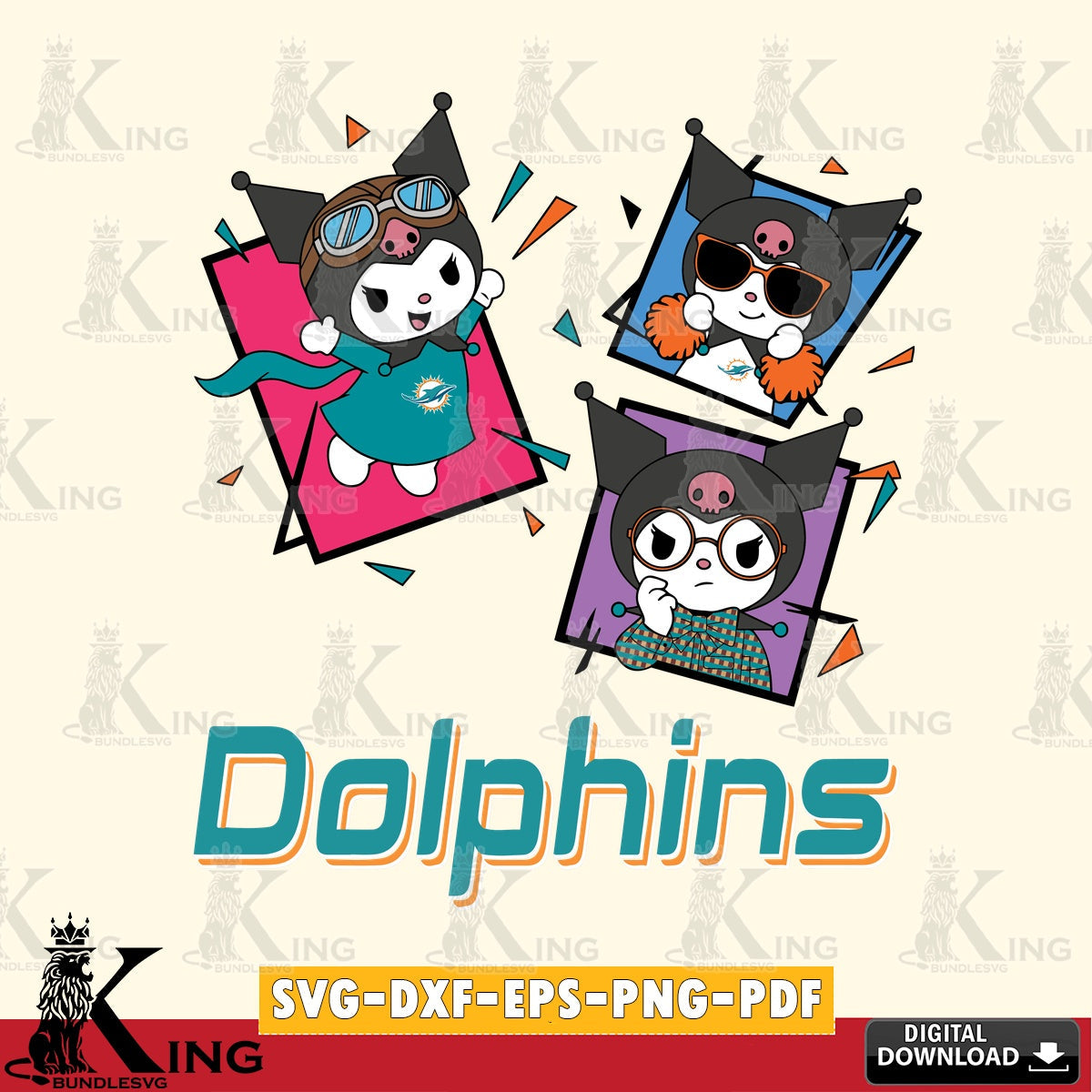 Miami Dolphins Kuromi Action Football SVG file, Cricut, Cut file  , Digital Download , Instant Download, Sanrio svg, Clipart