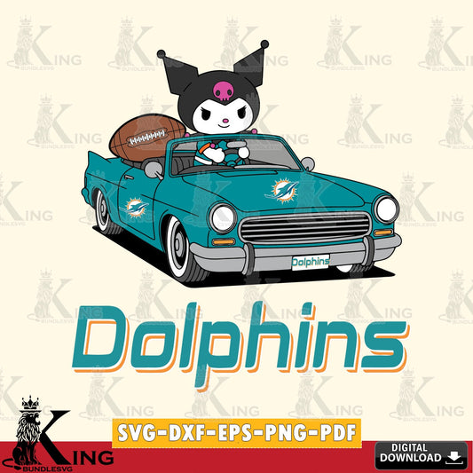 Miami Dolphins Kuromi Car Football Game SVG file, Cricut, Cut file  , Digital Download , Instant Download, Sanrio svg, Clipart