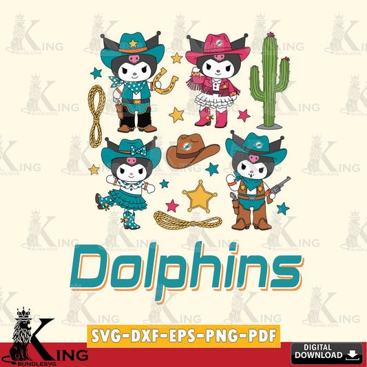Miami Dolphins Kuromi Cowboy Western SVG file, Cricut, Cut file  , Digital Download , Instant Download, Sanrio svg, Clipart