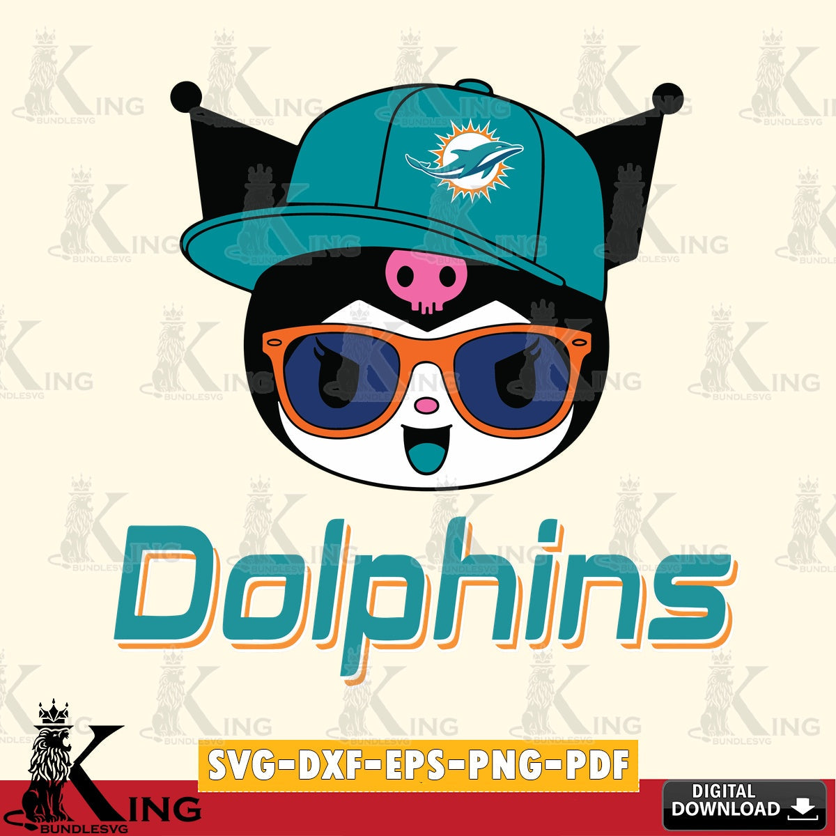 Miami Dolphins Kuromi Football Cool SVG file, Cricut, Cut file  , Digital Download , Instant Download, Sanrio svg, Clipart