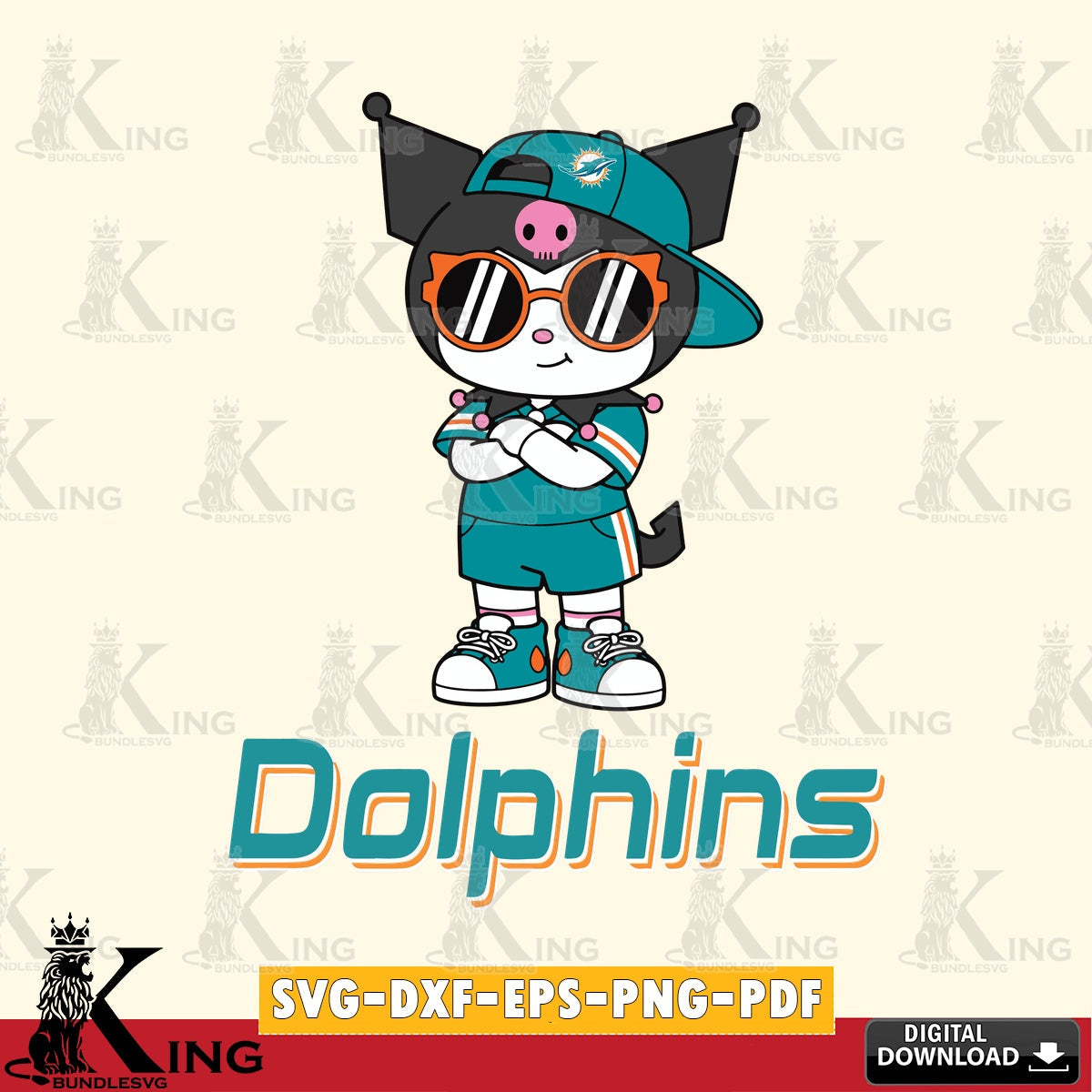 Miami Dolphins Kuromi Football Jersey SVG file, Cricut, Cut file  , Digital Download , Instant Download, Sanrio svg, Clipart