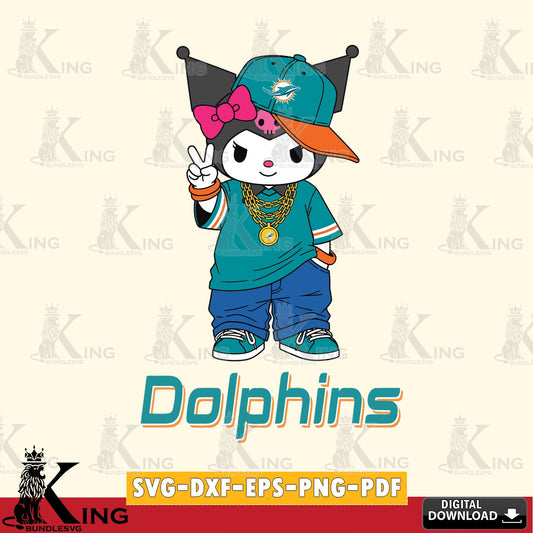Miami Dolphins Kuromi Streetwear Style SVG file, Cricut, Cut file  , Digital Download , Instant Download, Sanrio svg, Clipart