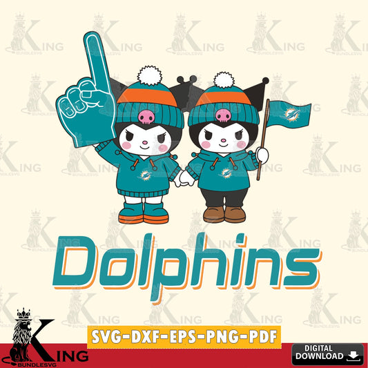 Miami Dolphins Kuromi rugby Fan SVG file, Cricut, Cut file  , Digital Download , Instant Download, Sanrio svg, Clipart