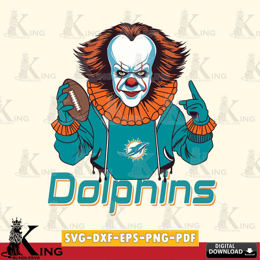 Artistic drawing of a Miami Dolphins Pennywise player football design, SVG PNG design suitable for Glowforge and laser cutting