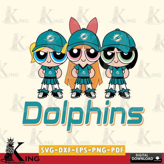 Beautiful illustration of Miami Dolphins PowerPuff Girls Football, SVG cut file for personalized gifts and laser projects