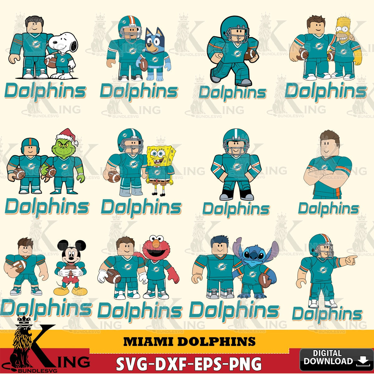 Jumbo collection of Miami Dolphins Roblox with Friends football NFL Bundle vector art for engraving, cutting, and printing