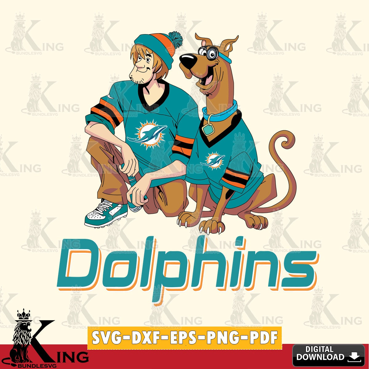 Printable art of Miami Dolphins Shaggy and Scooby Doo football, NFL PNG clipart for sublimation printing and graphic design