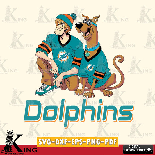 Printable art of Miami Dolphins Shaggy and Scooby Doo football, NFL PNG clipart for sublimation printing and graphic design
