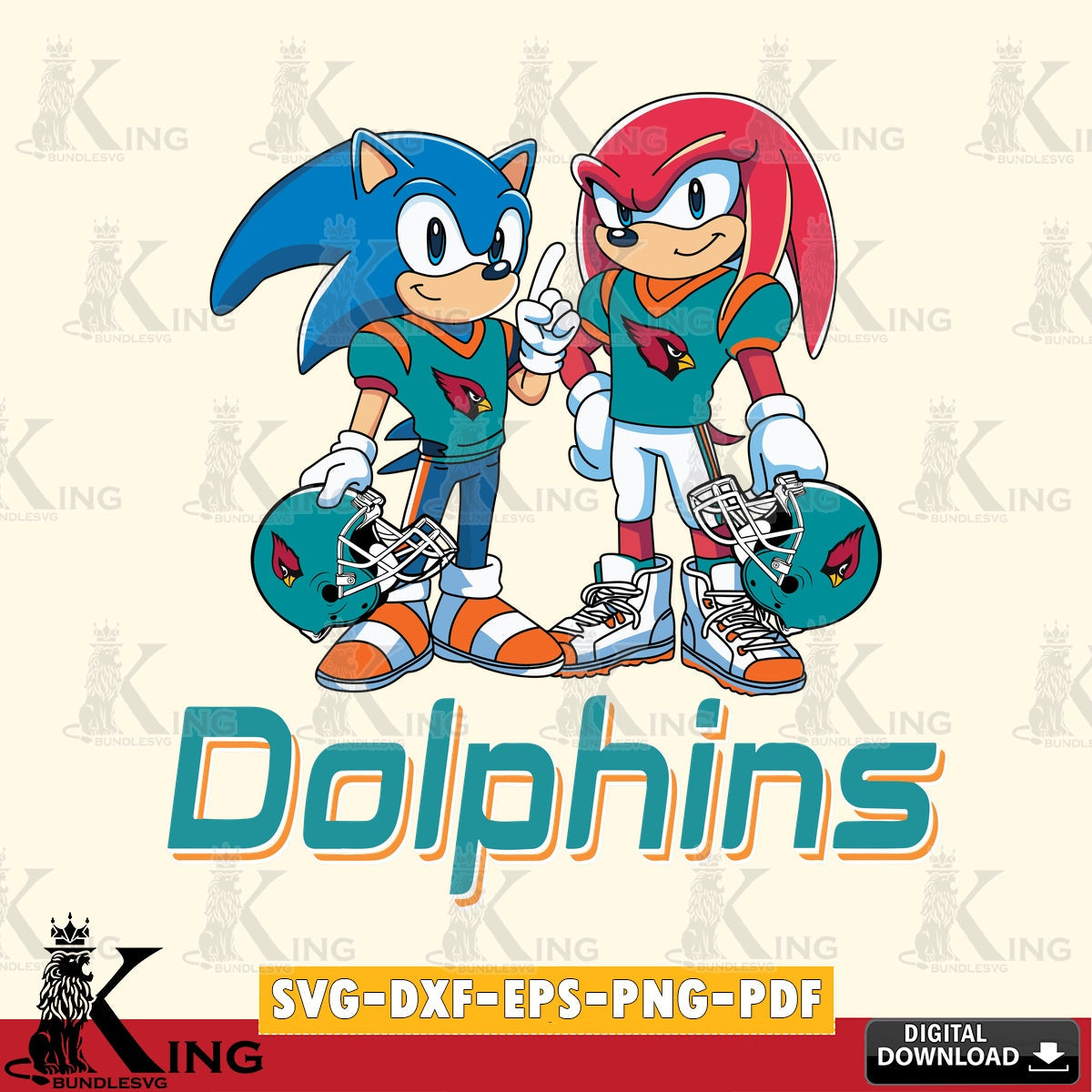 Printable art of Miami Dolphins Sonic and Knuckles football, digital download for Cricut Maker and paper crafts