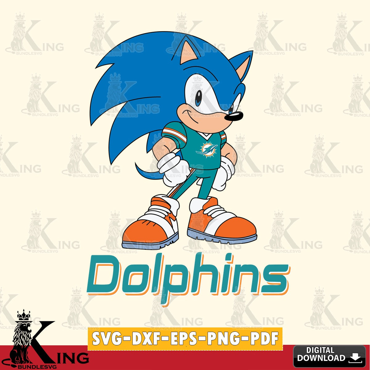 Detailed illustration of Miami Dolphins Sonic Football Star Mascot crafting file for iron-on transfer and vinyl decals