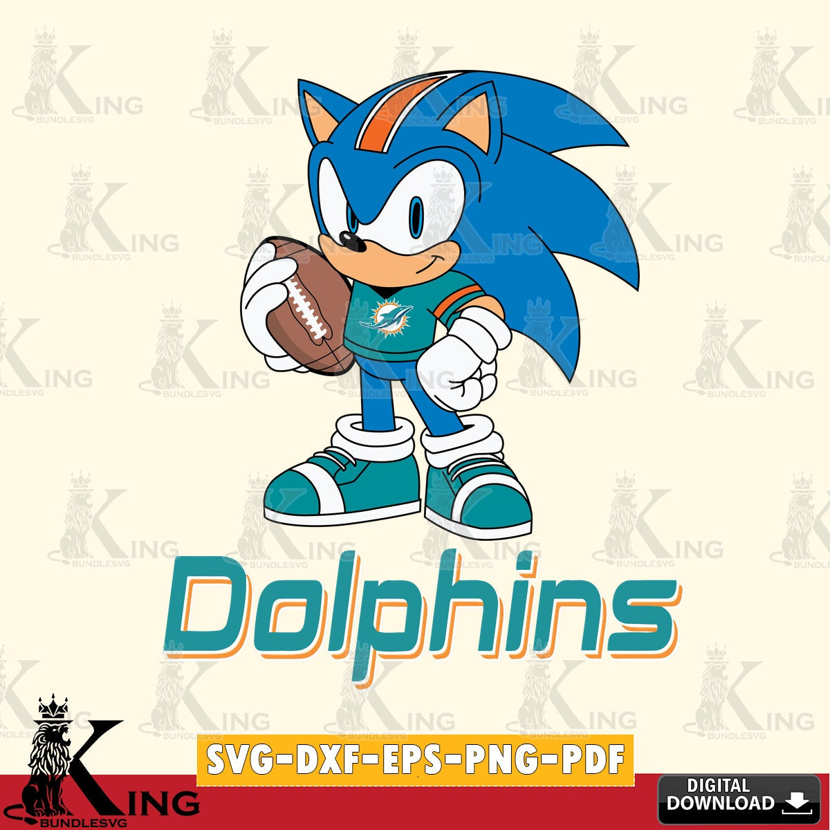 Printable art of Miami Dolphins Sonic Game Day Ready vector illustration for POD merchandise and apparel
