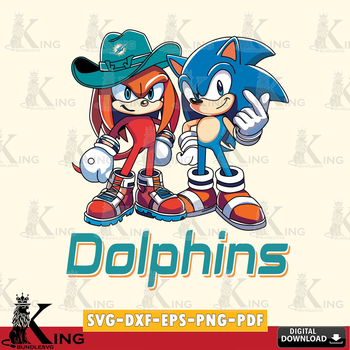 Custom design featuring Miami Dolphins Sonic & Knuckles football mascot, a digital file for silhouette cameo and cricut projects.