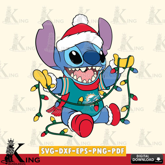 Miami Dolphins Stitch Christmas Lights SVG, NFL for Cricut, Silhouette, Digital Download , file cut
