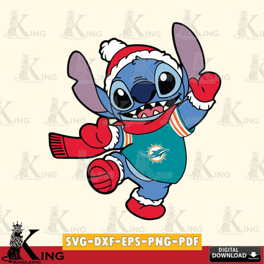 Miami Dolphins Stitch Disney Christmas SVG, NFL for Cricut, Silhouette, Digital Download , file cut