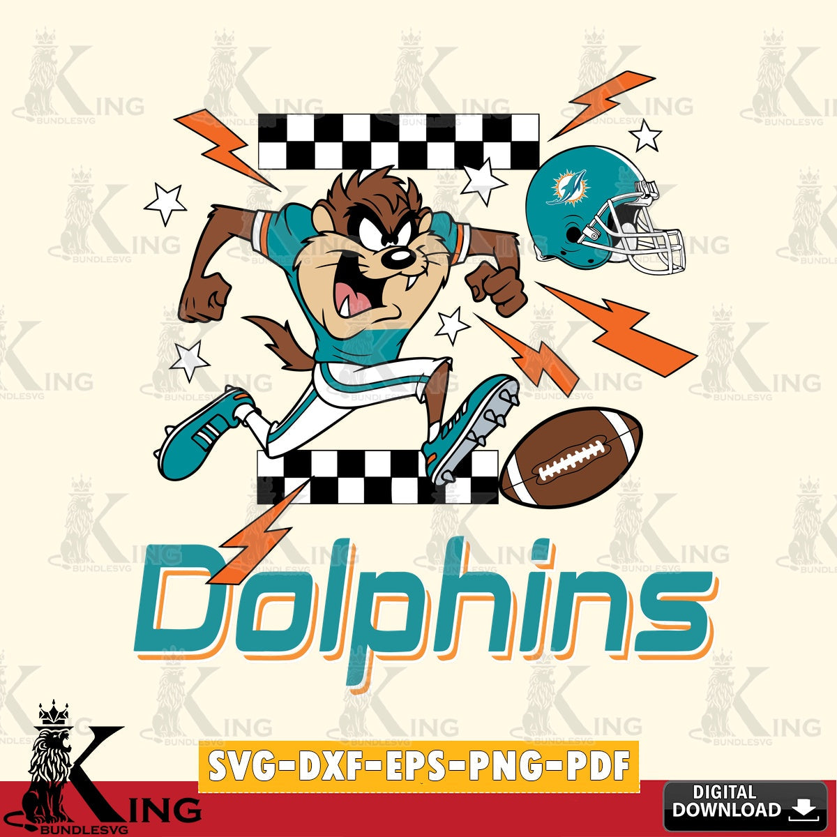 Miami Dolphins Taz Football Lightning Cut file  , Digital Download , Instant Download, Looney Tunes svg, Football svg