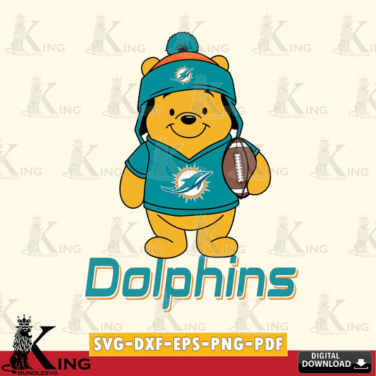 Eye-catching graphic of a Miami Dolphins Winnie the Pooh player, a digital file for silhouette cameo and cricut projects