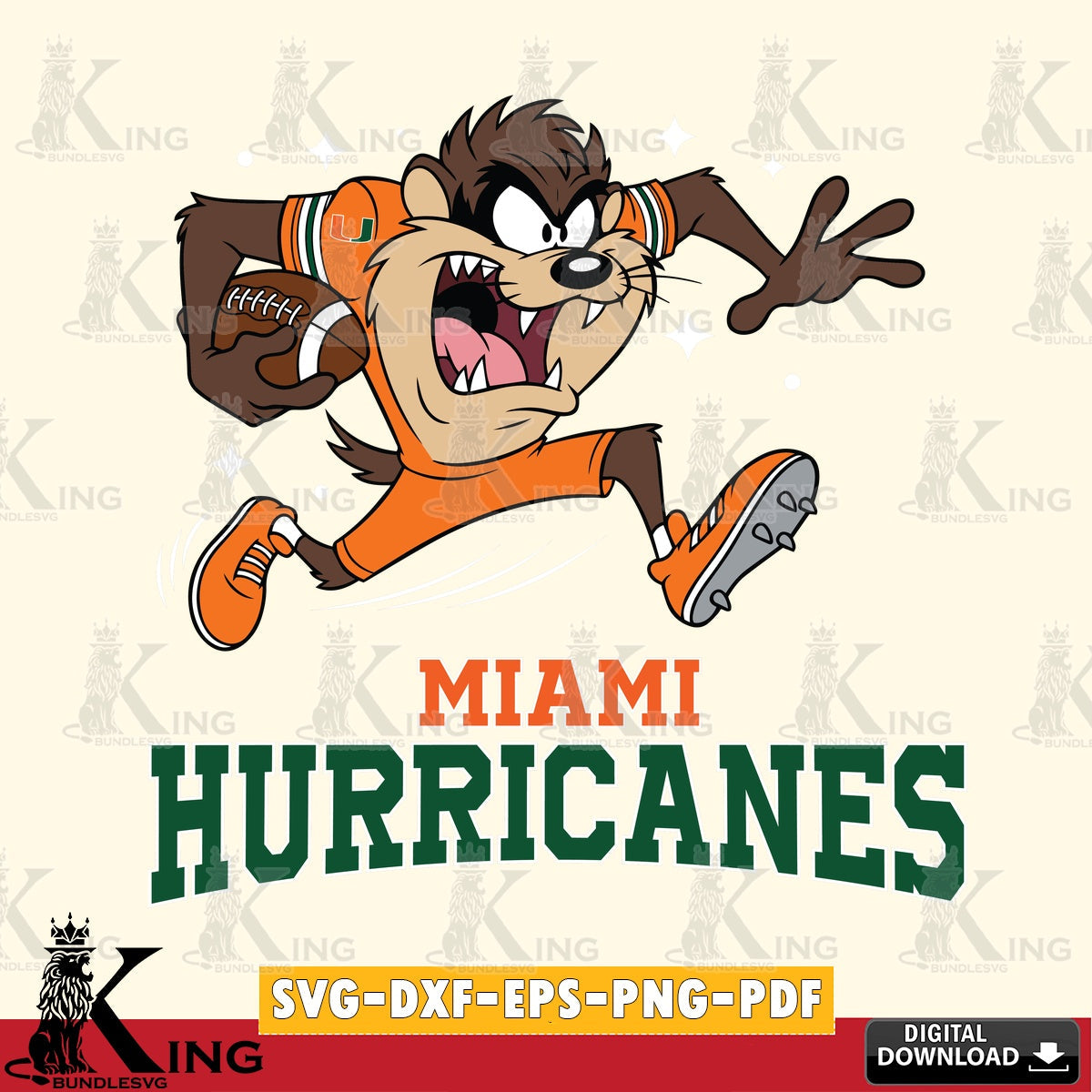 Miami Hurricanes Angry Taz Football SVG file, Cut file  , Digital Download , Instant Download, Taz svg, NCAA svg
