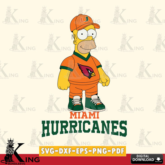 High-quality graphic of Miami Hurricanes Homer Simpson playing football, a digital clipart compatible with laser engraving and